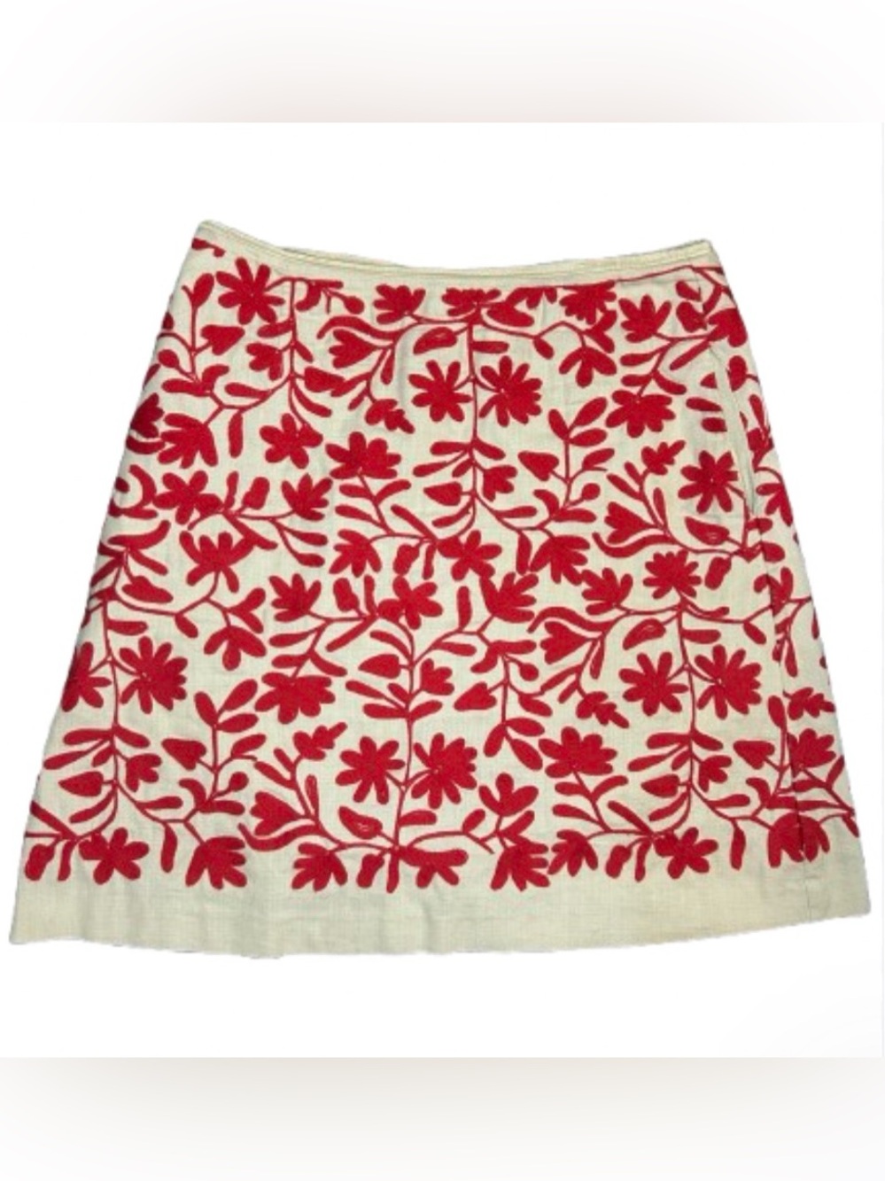 BODEN Cream Red Floral Embroidered A Line Skirt 8